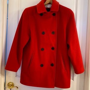 Talbots red wool, double breasted pea coat